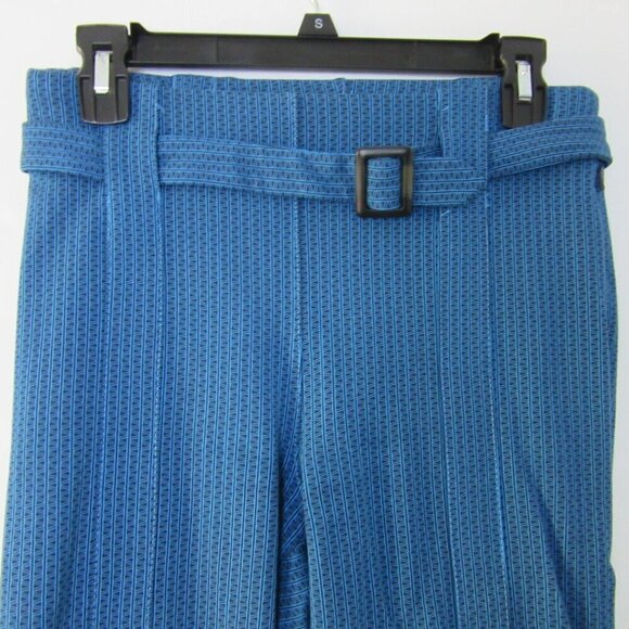 Betabrand Blue Patterned Pleated Dress Pants Womens Small Belted - Picture 2 of 7